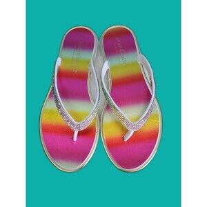 Juicy Couture Sz 7 Glam Rainbow Rhinestone Thong Sandals Womens Colorful